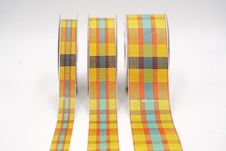 Senf, verbranntes Orange und Teal Retro Plaid-Ribbon_AI